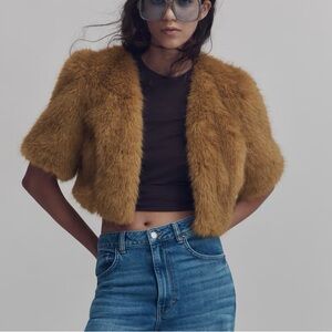 H&M Faux Fur / Fluffy Short Jacket Tan NWT